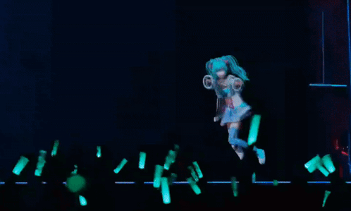GIF of Miku running across the stage to a cheering crowd at Miku expo 2024
