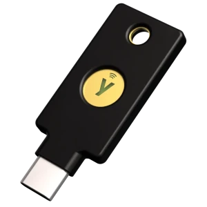 A product photo of a YubiKey 5 NFC with a USB C connector